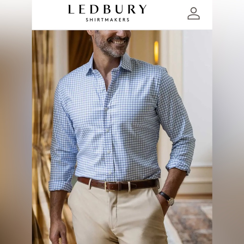 LEDBURY Men’s Blue Plaid Cotton Button Down Shirt 17 1/2 XL